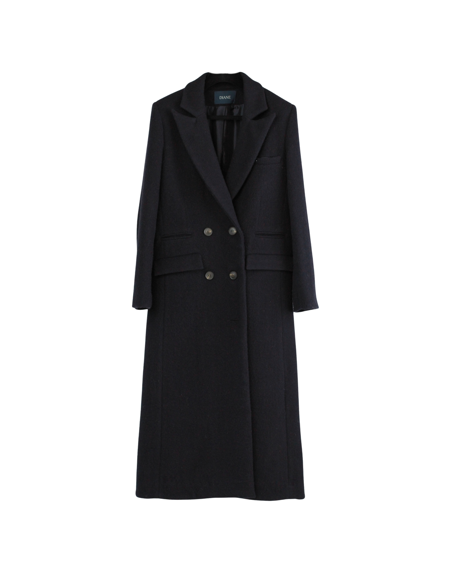 Longline Navy Woollen Double Breasted Coat Made in Ireland