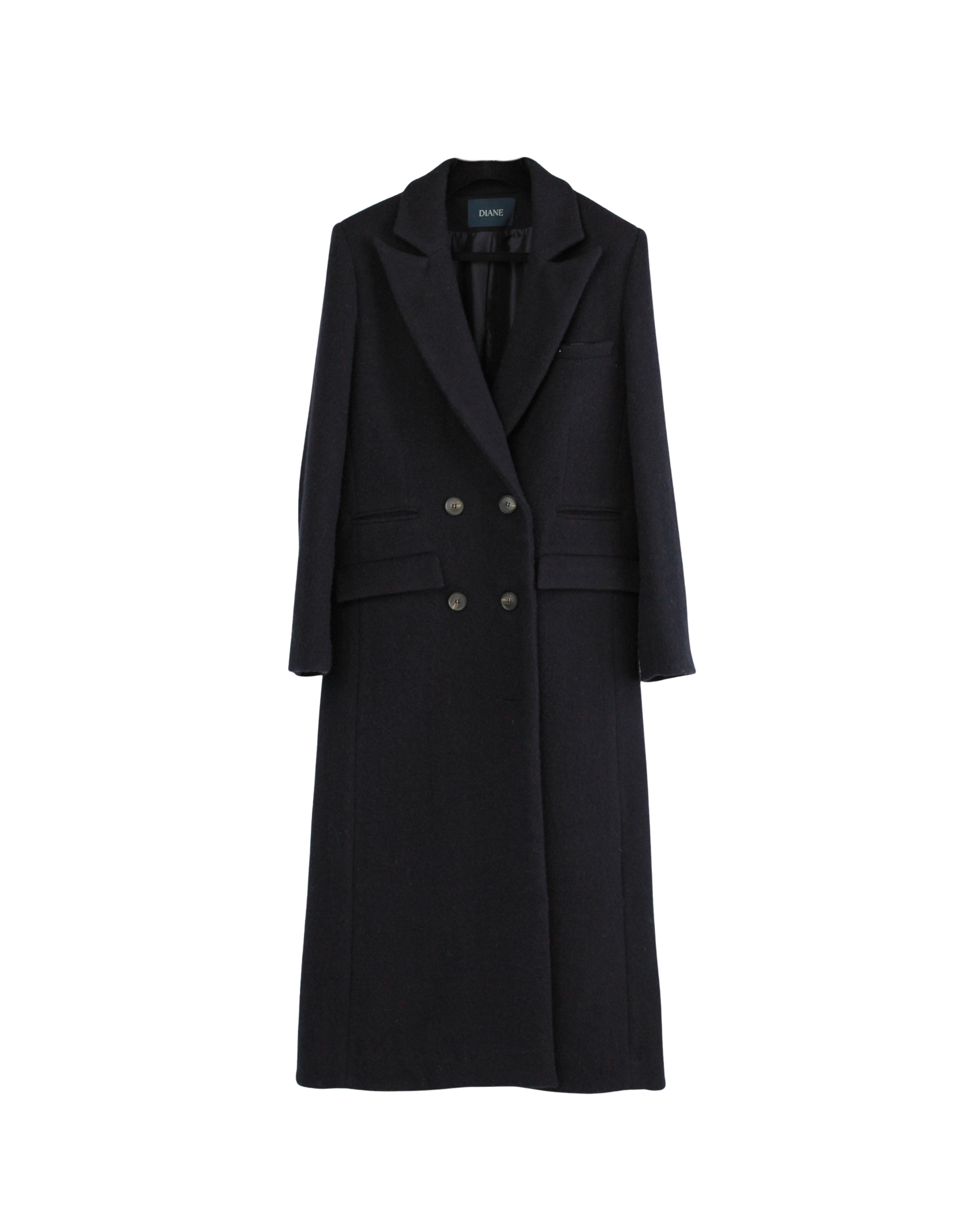 Longline Navy Woollen Double Breasted Coat Made in Ireland 