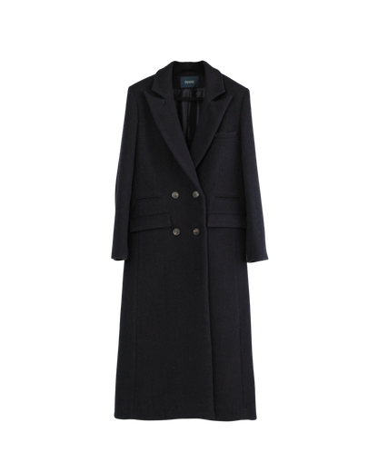 Longline Navy Woollen Double Breasted Coat Made in Ireland 