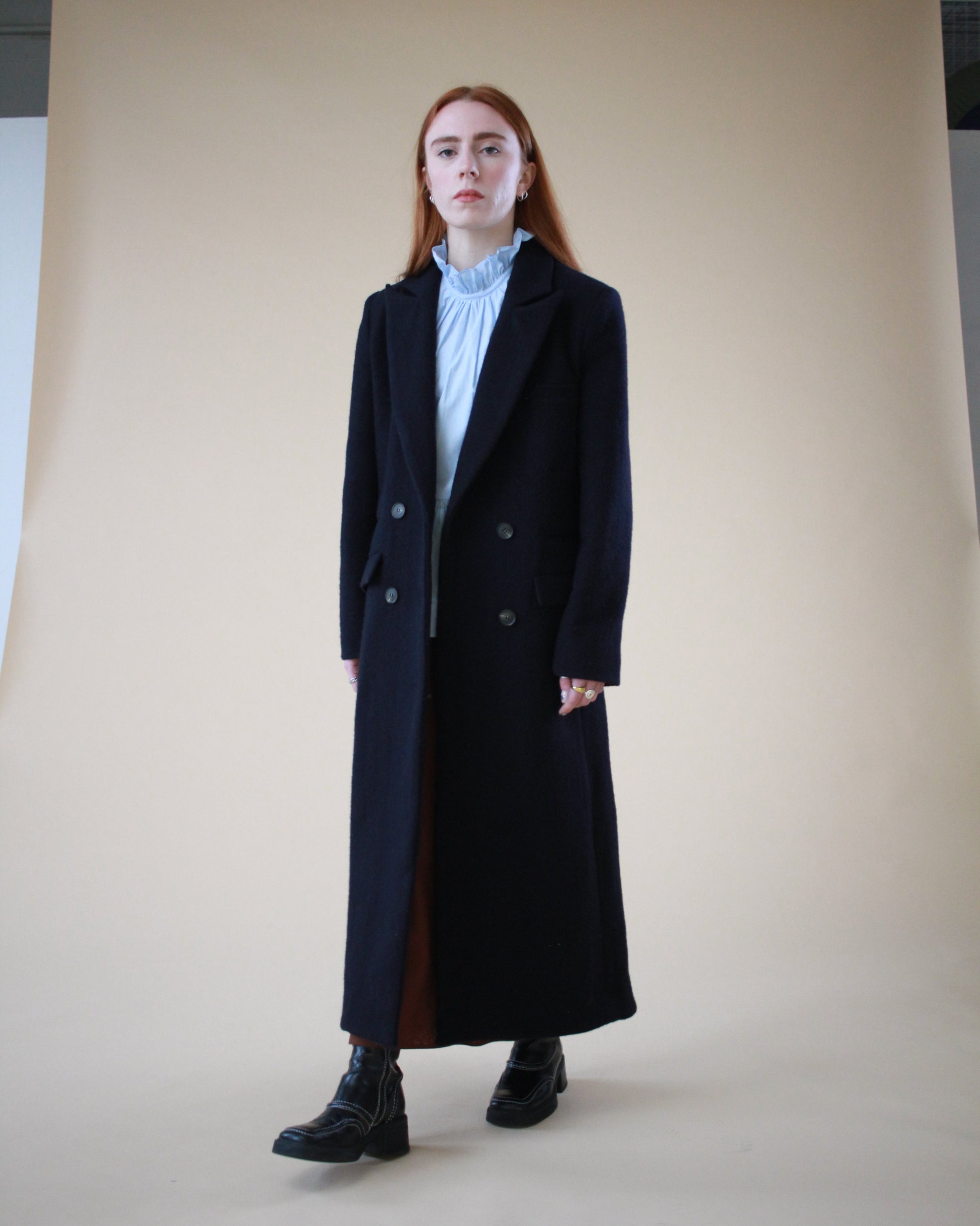 Longline Navy Woollen Coat Ireland