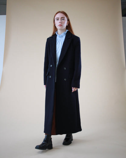 Longline Navy Woollen Coat Ireland