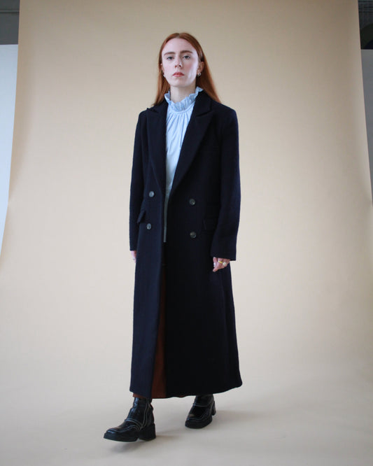Longline Navy Woollen Coat Ireland