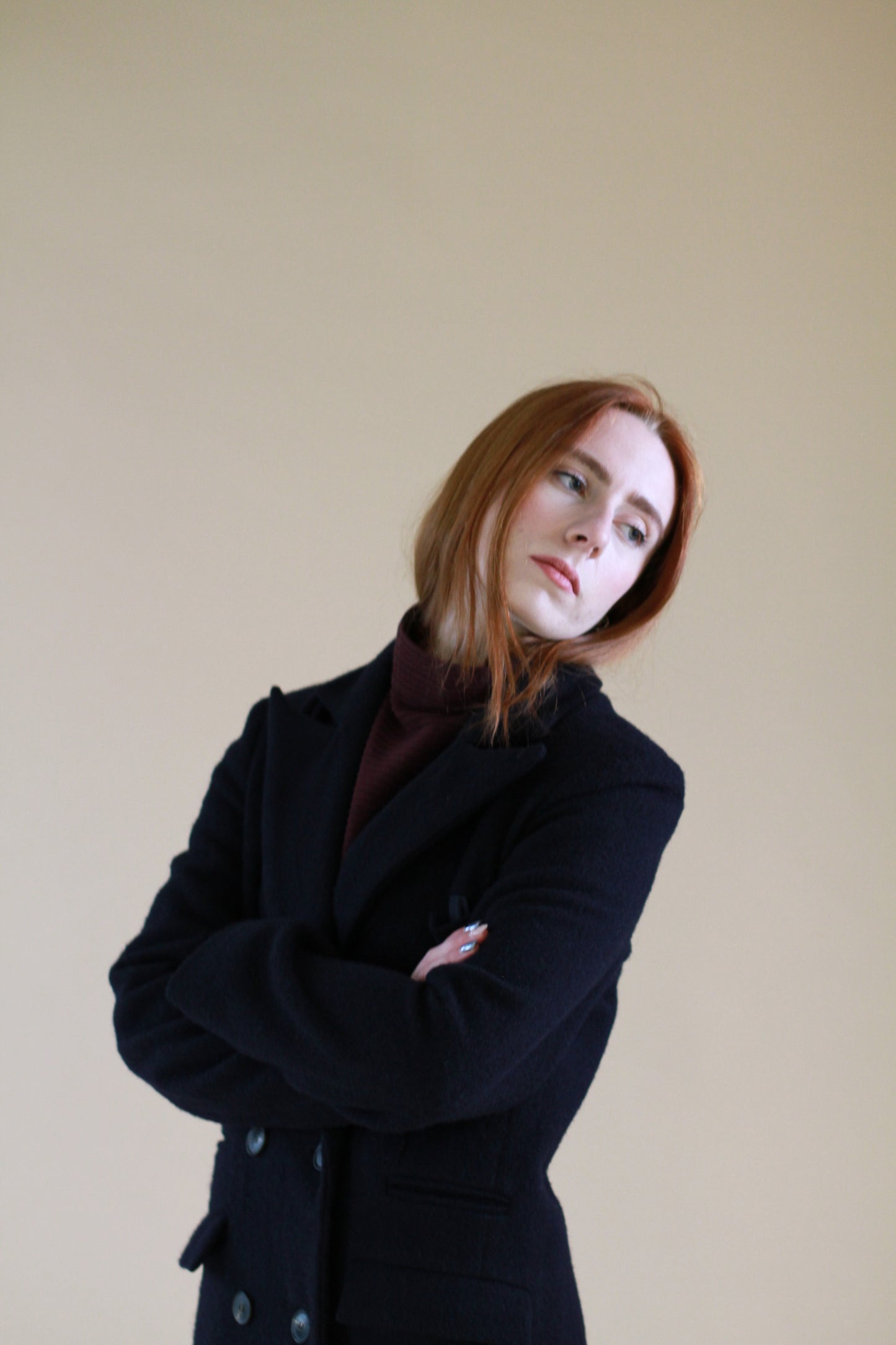 Navy Woollen Double Breasted Coat