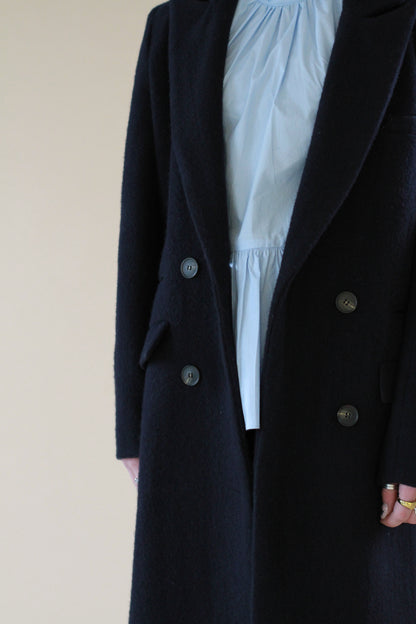 Longline Navy Woollen Coat Ireland