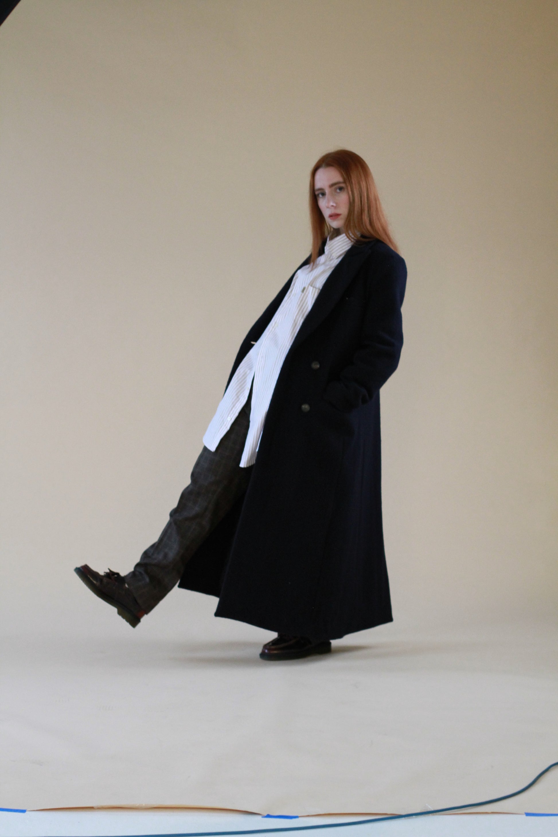 Longline Navy Woollen Coat Ireland